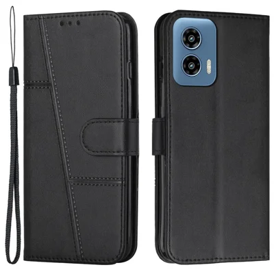 For Motorola Moto G Play 5G (2024) / Moto G 5G (2024) Case PU Leather Stand Flip Phone Cover Calf Texture - Black