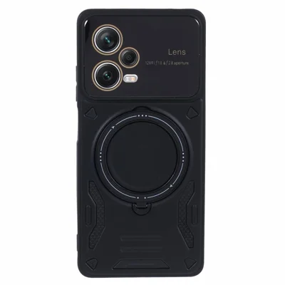 For Xiaomi Redmi Note 12 Pro+ 5G Case PC+TPU Kickstand Phone Cover Magnetic Case - Black