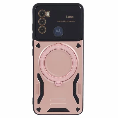 For Motorola Moto G60 Case Magnetic Ring Kickstand PC+TPU Anti-drop Protective Shell - Rose Gold