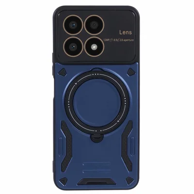 For Honor X8a 4G Shockproof Magnetic Case Kickstand PC+TPU Phone Cover - Blue