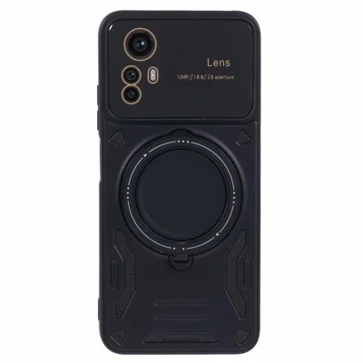 For Xiaomi Redmi Note 12S 4G Protective Case PC+TPU Kickstand Phone Cover Magnetic Case - Black