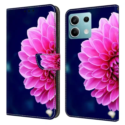 لـ Xiaomi Redmi Note 13 5G غطاء مضاد للسقوط بطباعة نمط ثلاثي الأبعاد مع محفظة لهاتف - زهور وردية