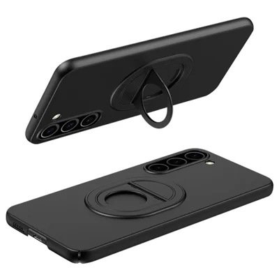 For Samsung Galaxy S23+ Case Magnetic Rotating Kickstand Plastic Phone Cover Matte Finish - Black