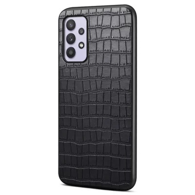 For Samsung Galaxy A32 5G / M32 5G Case Crocodile Texture PU Leather Coating Back Cover - Black