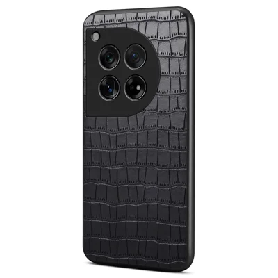 For OnePlus Ace 3 5G / 12R 5G Scratchproof Case Crocodile Texture Leather+TPU+PC Phone Cover - Black