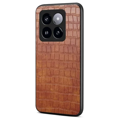 Xiaomi 14 Pro hoesje met krokodillenstructuur - Bruin, krasbestendig mobieltjeshoesje