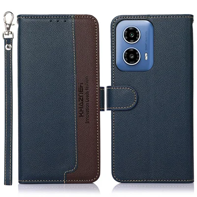 KHAZNEH For Motorola Moto G45 5G / G34 5G Magnetic Phone Case Litchi Texture Card Slots Cover - Blue