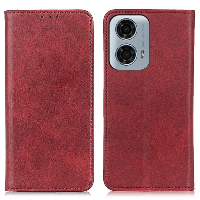 For Motorola Moto E14 4G / G04 4G / G04s 4G / G24 4G Magnetic Case Cowhide Texture Wallet Phone Cover - Red