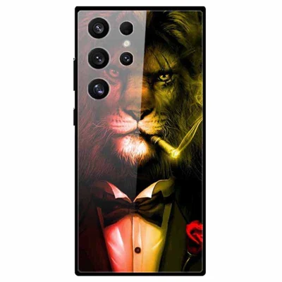 For Samsung Galaxy S24 Ultra Slim Case Pattern Printing PC+Tempered Glass+TPU Phone Shell - Lion