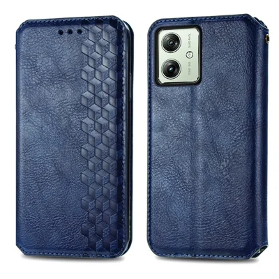 For Motorola Moto G54 5G PU Leather Case Rhombus Imprint Wallet Stand Phone Cover - Blue