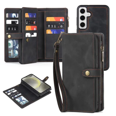 MEGSHI H1 Series For Samsung Galaxy S24 Leather Case Detachable 2-in-1 Phone Cover Wallet - Black