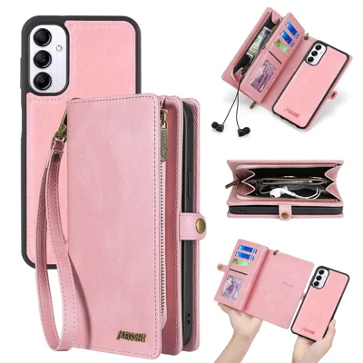 MEGSHI 017 Series For Samsung Galaxy S24+ Case Magnetic Detachable Zipper Leather Phone Cover - Rose Gold