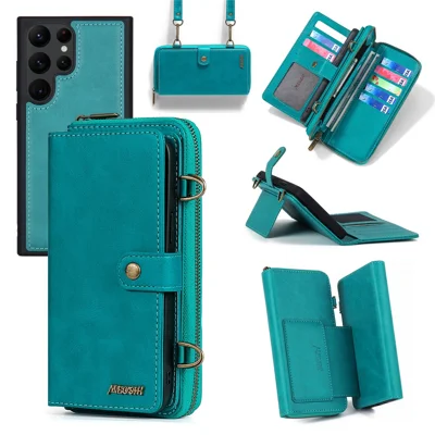 MEGSHI 020 Series for Samsung Galaxy S24 Ultra Case Detachable 2-in-1 Wallet Magnetic Phone Cover - Blue