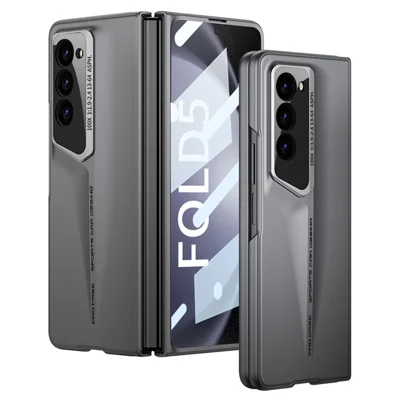 GKK For Samsung Galaxy Z Fold5 5G Case Anti-Drop Hard PC Phone Cover with Tempered Glass Film - Grey