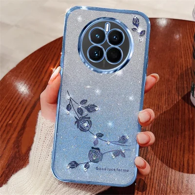 KADEM For Realme 12 4G / 12+ 5G Glitter Case Gradient Bling Flower TPU Phone Cover - Blue