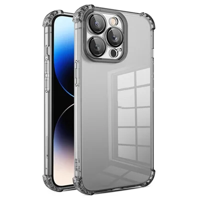 For iPhone 12 Pro Max Case TPU Reinforced Corners Protective Cover with PVC Lens Film - Transparent Black