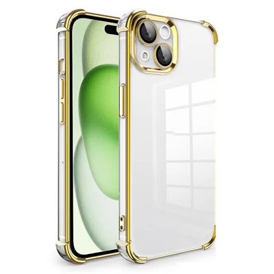 For iPhone 15 Plus Case TPU Cushion Reinforced Corners Phone Cover with PVC Lens Film - Champagne Gold