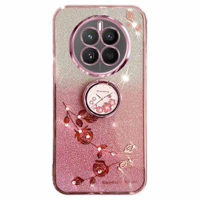 KADEM For Realme 12 Pro 5G / 12 Pro+ 5G TPU Case Rhinestone Flower Kickstand Phone Cover - Rose Gold