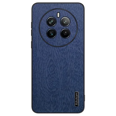 Til Realme 12 Pro 5G / 12 Pro+ 5G Skåle med træstruktur, lærred + PC + TPU, anti-drop telefonbeskyttelse - Blå