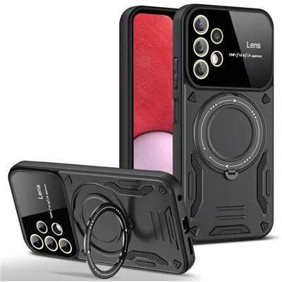 For Samsung Galaxy A13 4G Case Magnetic Case Kickstand PC+TPU Phone Cover - Black