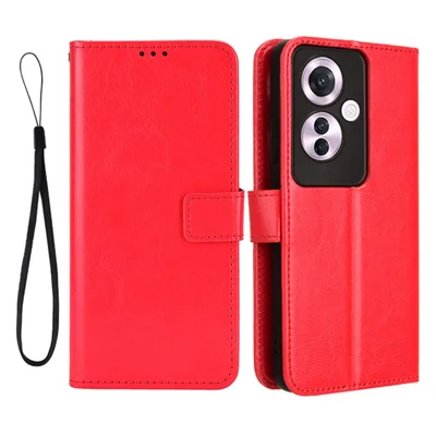 For Oppo Reno11 F 5G / F25 Pro 5G Case Crazy Horse Texture Leather Stand Phone Cover - Red