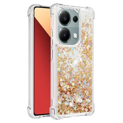 For Xiaomi Redmi Note 13 Pro 4G / Poco M6 Pro 4G TPU Case Glitter Quicksand Shockproof Phone Back Cover - Gold  /  Hearts
