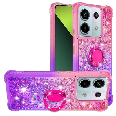 For Xiaomi Redmi Note 13 Pro 5G / Poco X6 5G TPU Case with Kickstand Gradiant Quicksand Shockproof Cover - Pink+Purple