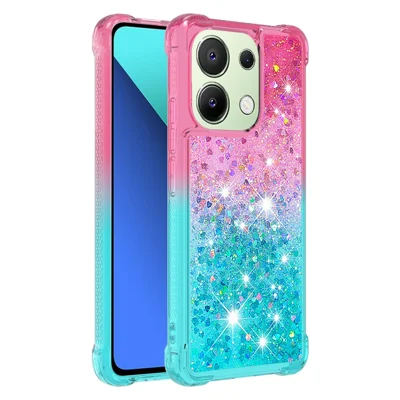 For Xiaomi Redmi Note 13 4G TPU Case Gradient Quicksand Phone Back Cover - Pink+Sky Blue