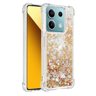 غطاء TPU لهاتف Xiaomi Redmi Note 13 5G، تصميم لامع بمادة تشبه الرمال المتحركة، واقي من الصدمات - ذهبي / قلوب