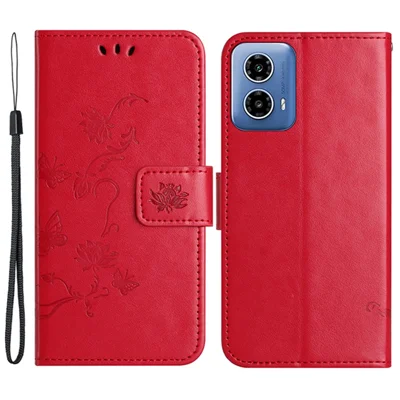 For Motorola Moto G24 Power Shockproof Phone Case Imprinted Leather Wallet Phone Cover - Red