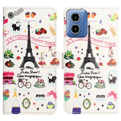 For Motorola Moto E14 4G / G04 4G / G04s 4G / G24 4G Cell Phone Cover Pattern Printing Folio PU Leather Phone Case - Iron Tower