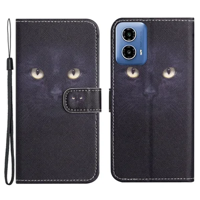 For Motorola Moto E14 4G / G04 4G / G04s 4G / G24 4G Leather Case Pattern Printing Cross Texture Phone Wallet Cover - Cat's Eye