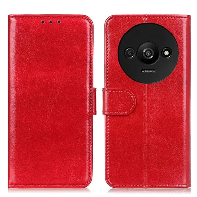 For Xiaomi Redmi A3 4G / Poco C61 4G Case Crazy Horse Texture Horizontal Flip Leather Phone Cover - Red