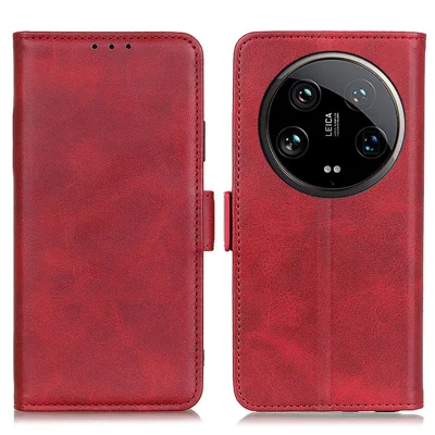 For Xiaomi 14 Ultra Case Magnetic Clasp Leather Wallet Flip Phone Cover - Red