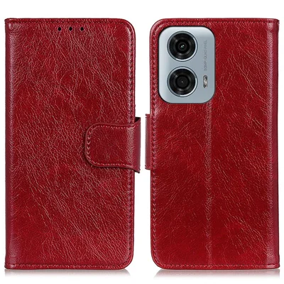 For Motorola Moto G24 Power Phone Case Card Slot Stand Split Leather Nappa Texture Phone Cover - Red