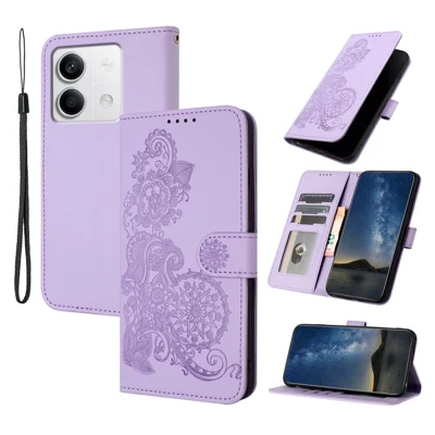 For Xiaomi Redmi Note 13 4G Phone Cases Mandala Flower Leather Wallet Mobile Cover with Strap - Purple