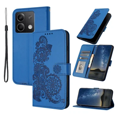 For Xiaomi Redmi Note 13 5G Phone Cases Mandala Flower Leather Wallet Mobile Cover with Strap - Sapphire