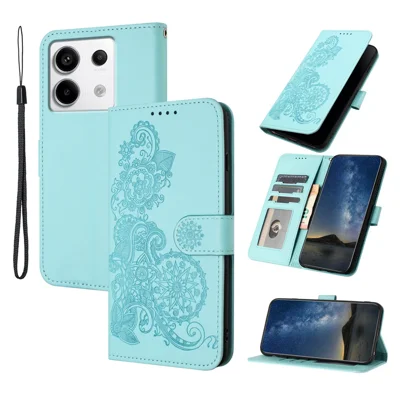 For Xiaomi Redmi Note 13 Pro 4G / Poco M6 Pro 4G Phone Cases Mandala Flower Leather Wallet Mobile Cover with Strap - Baby Blue