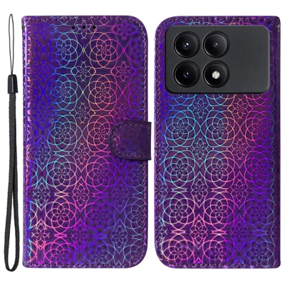 For Xiaomi Redmi K70E 5G / Poco X6 Pro 5G PU Leather Phone Cover Shockproof Dazzling Flower Pattern Case - Purple