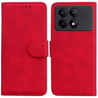 For Xiaomi Redmi K70E 5G / Poco X6 Pro 5G Case PU Leather Phone Protector Pure Color Protective Phone Stand - Red