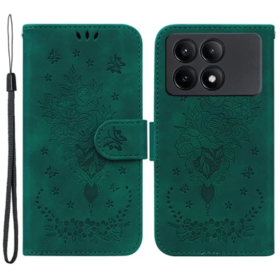 For Xiaomi Redmi K70E 5G / Poco X6 Pro 5G Leather Case Flower Pattern Wallet Style Phone Protector - Green