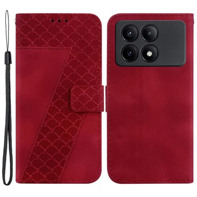 For Xiaomi Redmi K70E 5G / Poco X6 Pro 5G Case 7-Shape Imprinted Phone Wallet Cover - Red