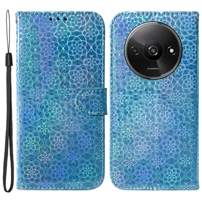 For Xiaomi Redmi A3 / Poco C61 4G PU Leather Case Anti-scratch Dazzling Flower Pattern Phone Protector - Blue