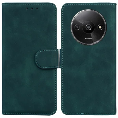 For Xiaomi Redmi A3 / Poco C61 4G Cell Phone Case PU Leather Drop-proof Cover Pure Color Phone Stand - Green