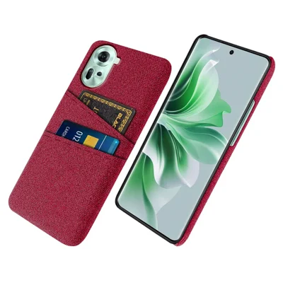 Back Cover for Oppo Reno11 5G (Global) Dual Card Holder Cloth Texture Hard PC Cell Phone Case - Red