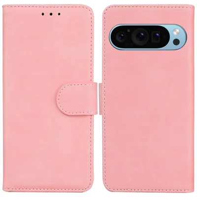 For Google Pixel 9 Pro XL Cover PU Leather Case Pure Color Wallet Cover Protective Phone Stand - Pink
