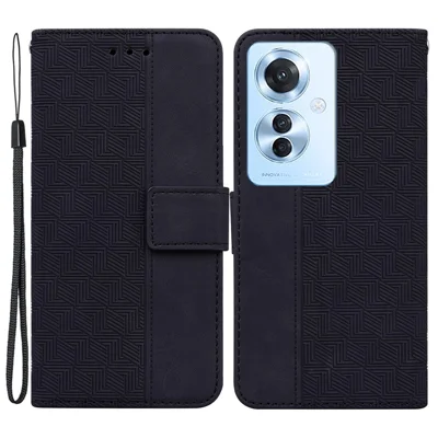 Voor Oppo Reno11 F 5G / F25 Pro 5G Hoesje Geometrisch Ingelijst Antischok Leer Portemonnee Telefoonhoesje - Zwart