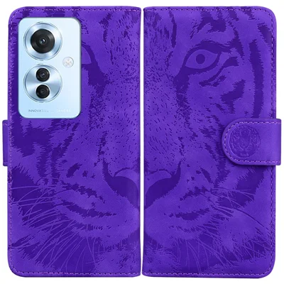 For Oppo Reno11 F 5G / F25 Pro 5G Cell Phone Case Tiger Imprint PU Leather Protection Cover - Purple