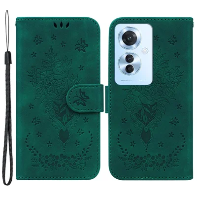Obudowa na Oppo Reno11 F 5G / F25 Pro 5G, odporna na wstrząsy, z motywem kwiatów, z sztucznej skóry PU, zielona