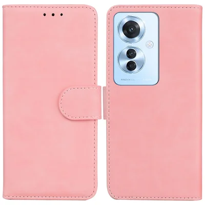 Voor Oppo Reno11 F 5G / F25 Pro 5G Hoesje Effen Kleur PU Leren Stand Wallet Mobiele Telefoonhoes - Roze